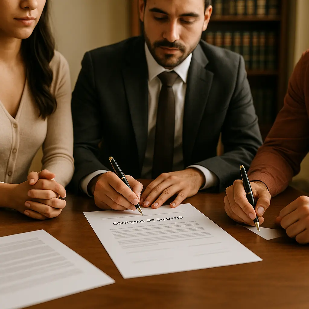 Divorcio exprés en Cuautitlán, Estado de México, pareja firmando convenio | Bucio Abogados