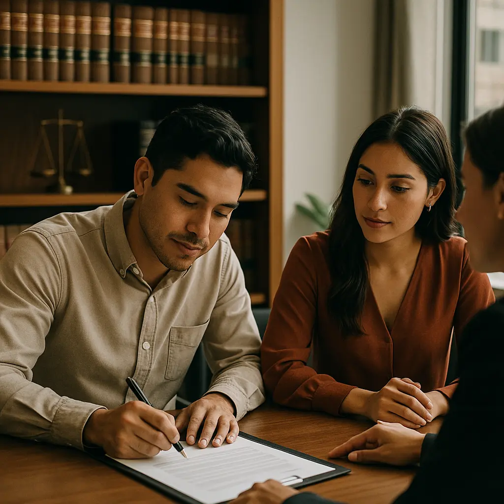 Divorcio exprés CDMX Venustiano Carranza Arenal 4ª pareja firmando | Bucio Abogados