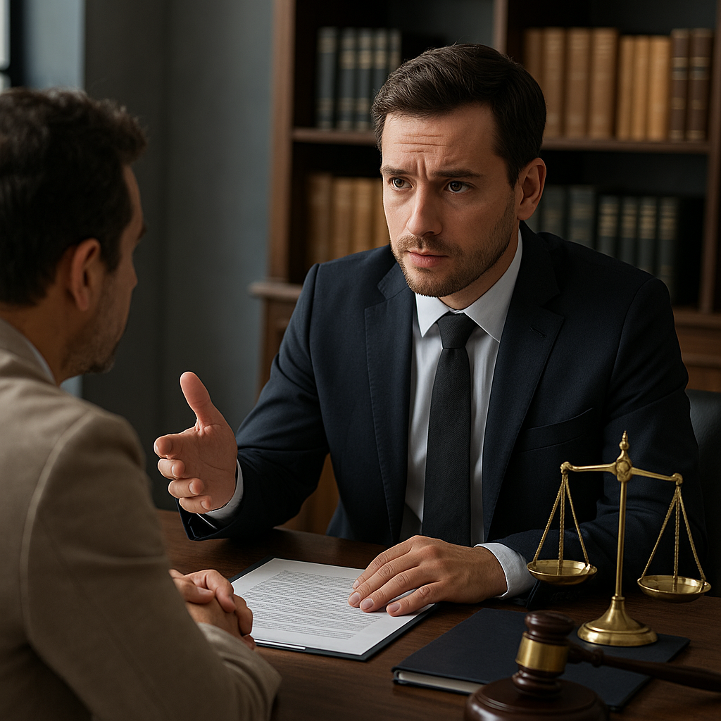 Abogado asesorando a un cliente en litigio civil en oficina legal | Bucio Abogados